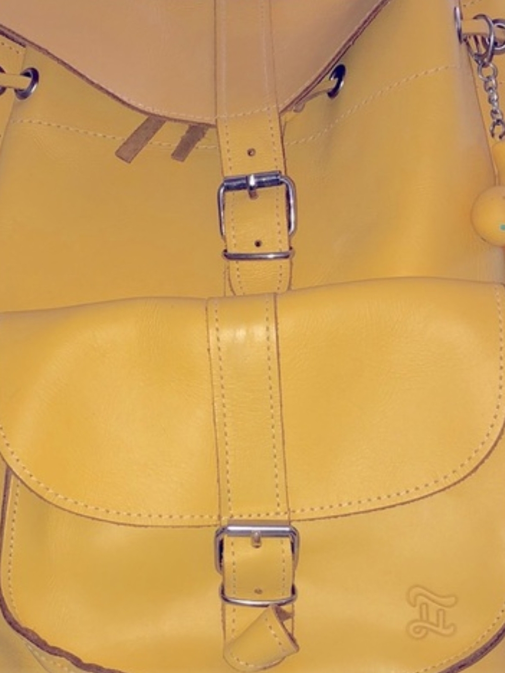 Yellow Leather Buckle Backpack for Women